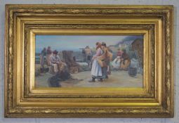 British School, circa 1900, At the Harbour Wall, oil panel, unsigned; together with three other