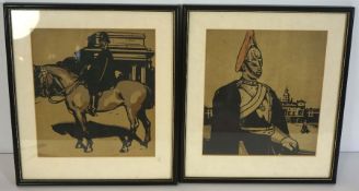 Sir William Nicholson (1872 - 1949), Horse Guard; and Mounted Policemen, two coloured woodcuts, 24cm