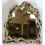 A large Victorian silver mounted looking glass, hallmarked London 1901,  the baroque style frame