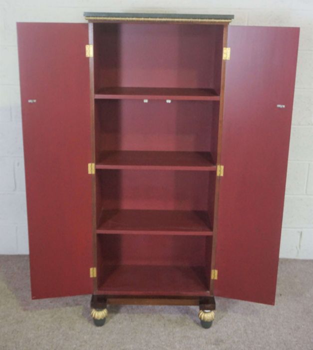 A pair of modern library style cabinets, each with doors dressed with faux leather book bindings, - Image 3 of 3