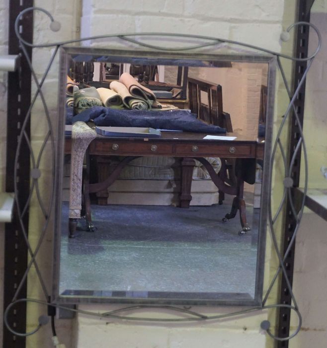 A modern mirror with metal wirework sides; together with a cased set of fish eaters and a group of - Image 7 of 7