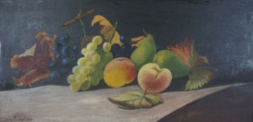 Etta Nicholson, late 20th century,  Dutch style still life of Fruit on a Shelf,  oil on canvas,