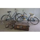 A Vintage alpine sledge; together with a vintage leather trunk and two ladies bicycles (5)
