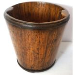 A vintage Chinese hardwood pail, probably 19th century, with coopered ‘barrel’ sides and iron hoops,