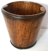 A vintage Chinese hardwood pail, probably 19th century, with coopered ‘barrel’ sides and iron hoops,