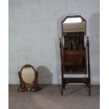 An early 20th century oak framed cheval mirror, 173cm high, 64cm wide; together with a small