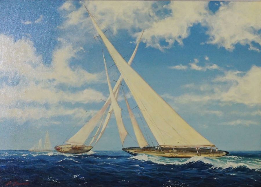 J Laurence, Scottish Contemporary, The Fife Regatta, two acrylic on canvas, both signed, 49cm x 68cm