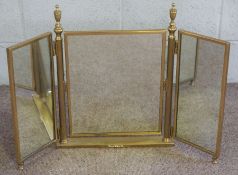 A modern Georgian style brass triple dressing table mirror, 56cm high