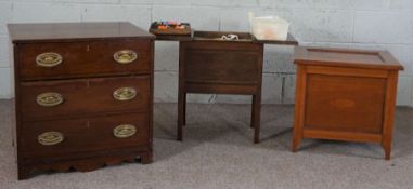 A Regency mahogany bedside commode chest, with folding top, 64cm high; together with another small