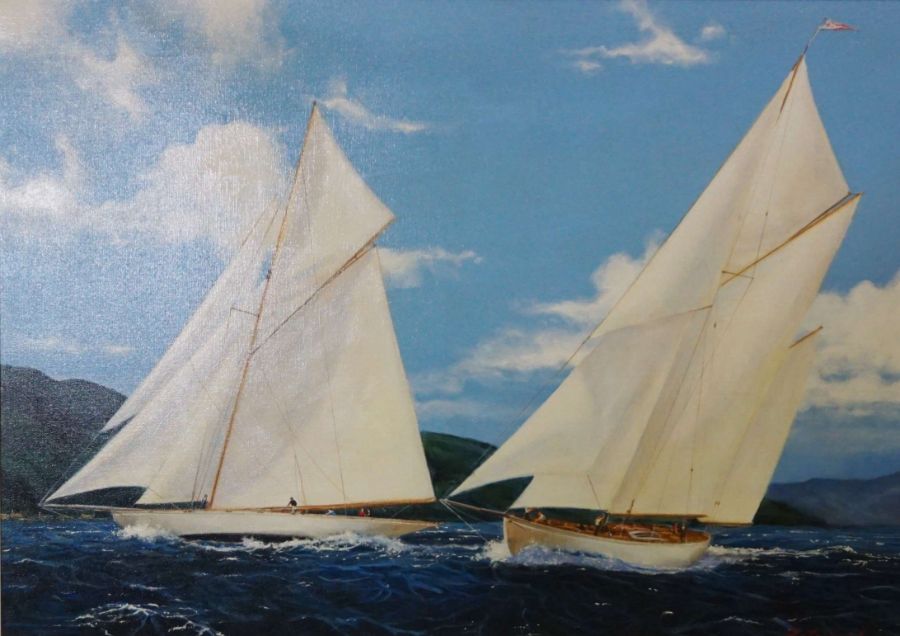 J Laurence, Scottish Contemporary, The Fife Regatta, two acrylic on canvas, both signed, 49cm x 68cm - Image 4 of 5