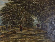 Hume Nisbett, British (1849 - 1923),  A wooded trackway,  oil on canvas, signed and dated LL: Hume