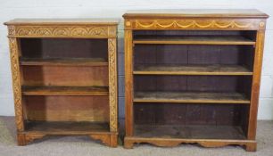 An Edwardian inlaid open bookcase, with three shelves, 115cm high, 112cm wide; together with a small
