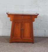 A modern Chinese hardwood alter style side cabinet, with tapered sides, a single drawer and two