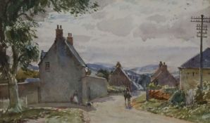 Tom Scott, Scottish (1854 - 1927),  A Quiet Village through a Scottish Borders Village; Moorland