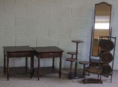 Two modern bedside tables, a cheval mirror, dressing mirror, folding cake stand and a multi topped