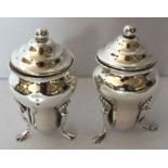 Assorted small silver and silver plate, including a pair of pepperettes, two plated Elkington salts,