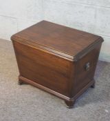 A George III style mahogany coal bowl, in form of wine cellarette of sarcophagus form, with hinged