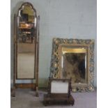 A Georgian style walnut framed cheval mirror, 169cm high; together with a small mahogany toilet