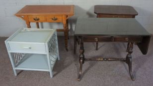 A small Edwardian writing table, together with a modern sofa table, a small side table and a painted