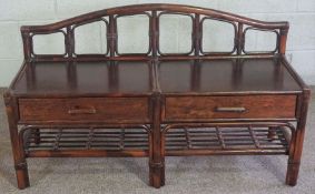 A modern bentwood hall bench, fitted with two drawers