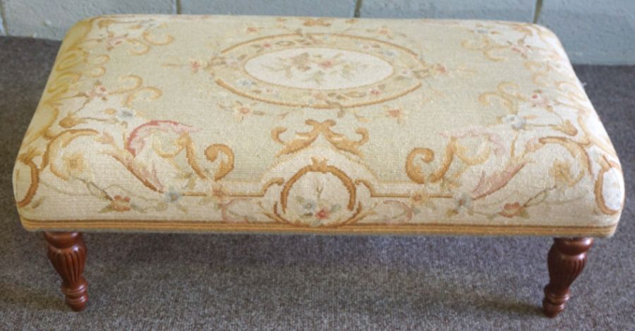 A modern tapestry topped footstool, 95cm long, 37cm high; together with two small footstools (3) - Image 5 of 7