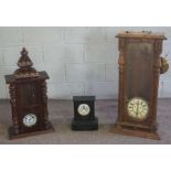 A Victorian mahogany cased wall clock, the case with turned pilasters, with an eight day barrel