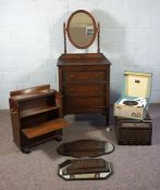 A small HMV gramophone; together with a Dansett record player, an oak dressing chest, folding