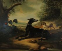 Manner of Charles Towne (1763-1840),  Study of a Greyhound and Spaniel in a landscape,  oil on