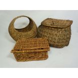 Ten assorted wicker baskets, including a fishing creel (10)