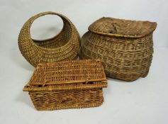 Ten assorted wicker baskets, including a fishing creel (10)