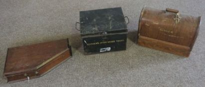 A cased 'Autoharp'; together with a vintage Singer sewing machine and a tin correspondence box (3)