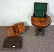 A small Victorian walnut work table, 47cm high, 43cm wide; together with a 19th century flower