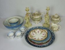 An assortment of ceramics and glass, including a pair of Continental figures of a lady and