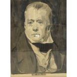 A pair of monochrome watercolours of Robert Burns and Sir Walter Scott, by A. Gordon, 45cm x 36cm;