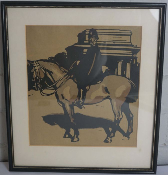 Sir William Nicholson (1872 - 1949), Horse Guard; and Mounted Policemen, two coloured woodcuts, 24cm - Image 2 of 6