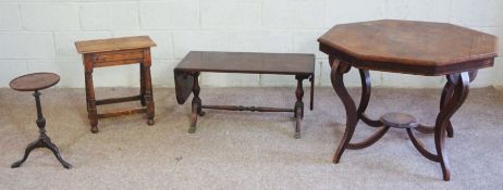 A late Victorian rosewood and inlaid octagonal occasional table, 66cm high, 89cm wide; together with