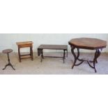 A late Victorian rosewood and inlaid octagonal occasional table, 66cm high, 89cm wide; together with