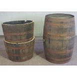 A banded oak American Bourbon whiskey cask, with indistinct stamps for Makers Mark Bourbon, 90cm