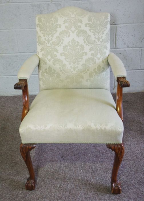 A small Georgian style armchair with leaf capped armrests; with an ebonized side chair and two small - Image 2 of 13