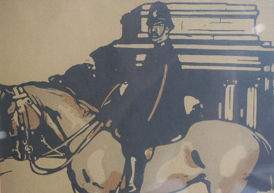 Sir William Nicholson (1872 - 1949), Horse Guard; and Mounted Policemen, two coloured woodcuts, 24cm - Image 3 of 6