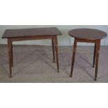 Two beech framed occasional tables, modern, one circular, the other similar but rectangular, with