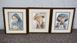 Five small Chinese watercolour portraits of figures in Hong Kong, signed Ping Chem; together with
