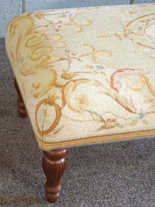 A modern tapestry topped footstool, 95cm long, 37cm high; together with two small footstools (3) - Image 6 of 7