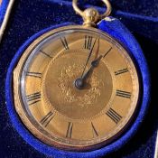 A late Victorian gold cased pocket watch, 18 carat gold, with unnamed movement numbered 8443, 40mm