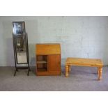 Assorted furniture, including a sewing cabinet, two pot commodes, folding chair, modern ash