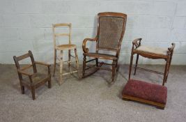 A Victorian bentwood and caned rocking chair; together with two small children’s chairs, an