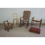 A Victorian bentwood and caned rocking chair; together with two small children’s chairs, an