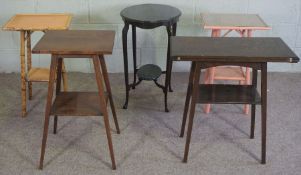 Five assorted small occasional tables, including two bamboo two tier tables, together with a pair of