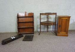 A George III mahogany corner washstand, 80cm high, 60cm wide; together with a small pine bedside