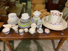 Large mixed lot of ceramic table ware, including a decorative tea caddy, a small cheese dish and